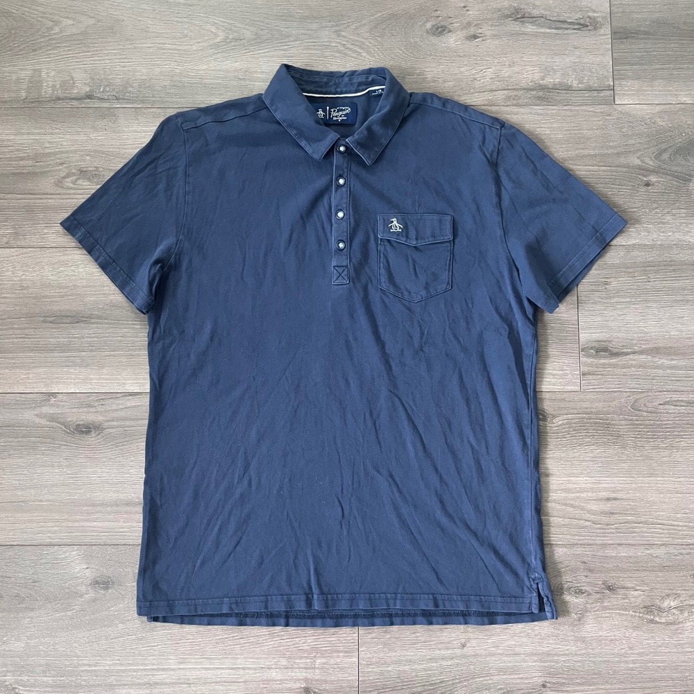 Original Penguin Mens Navy Blue Short Sleeve Pocket Polo Shirt Large